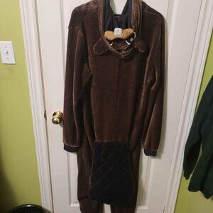 Cozy Brown Plush Onesie with Hood